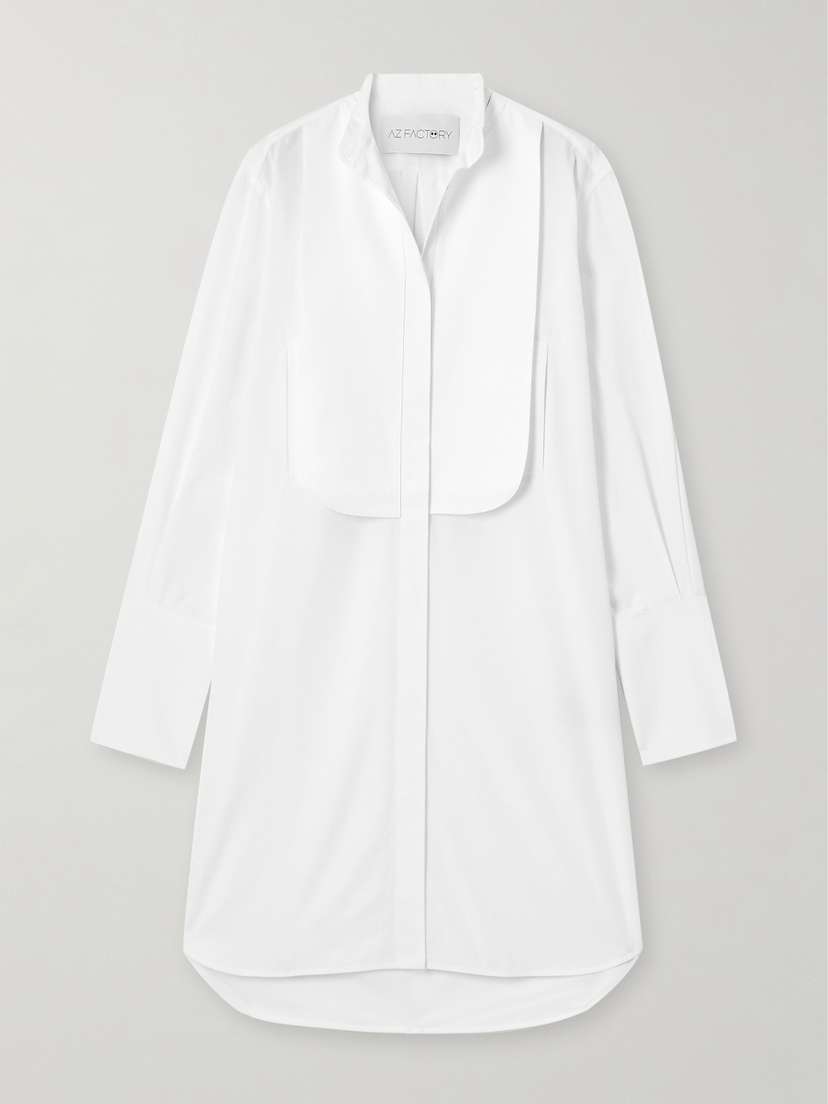 AZ Factory Layered Cotton Gabardine-trimmed Cotton-poplin Mini Shirt Dress