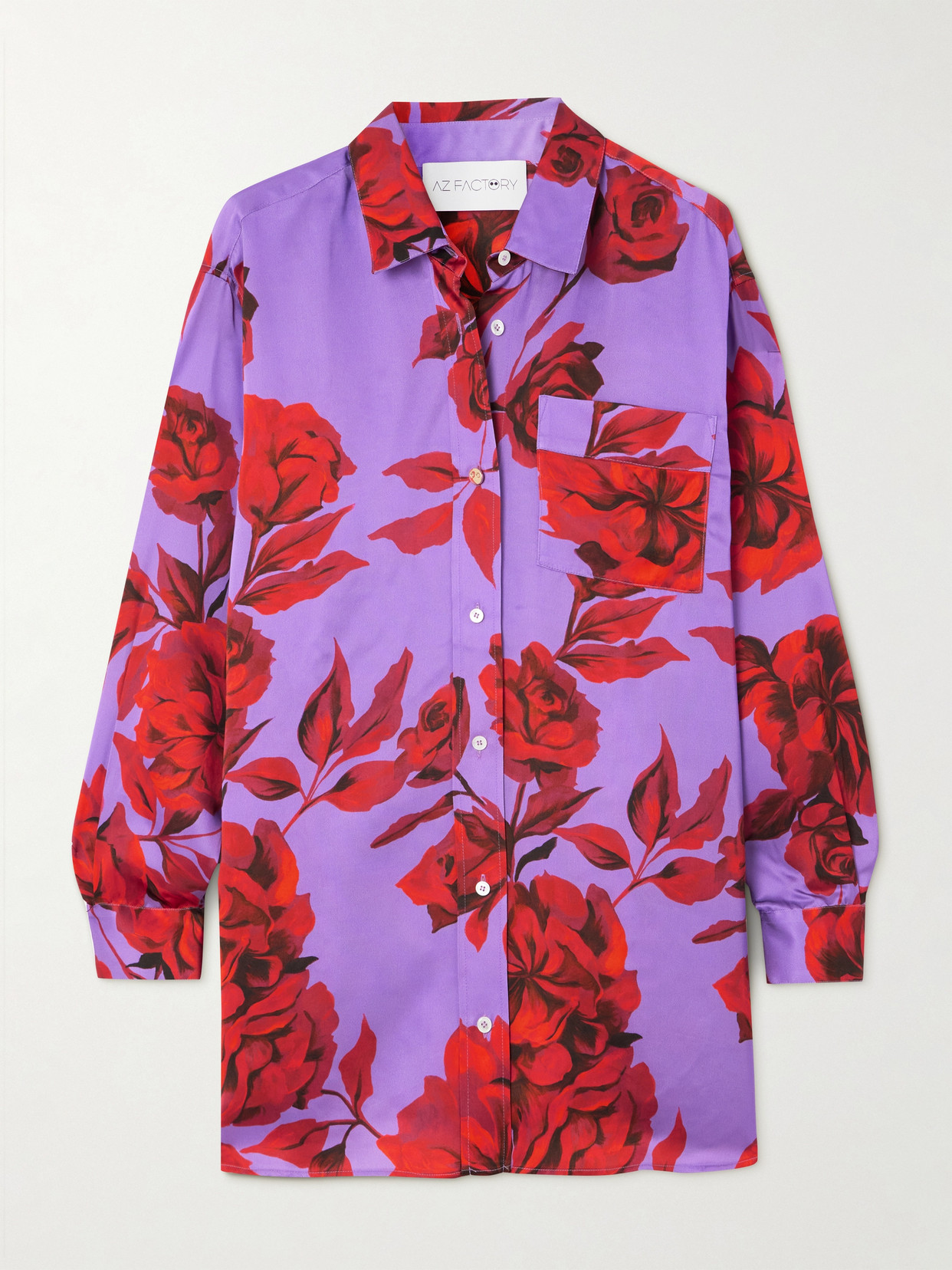 Az Factory Floral-print Satin-crepe Shirt In Purple