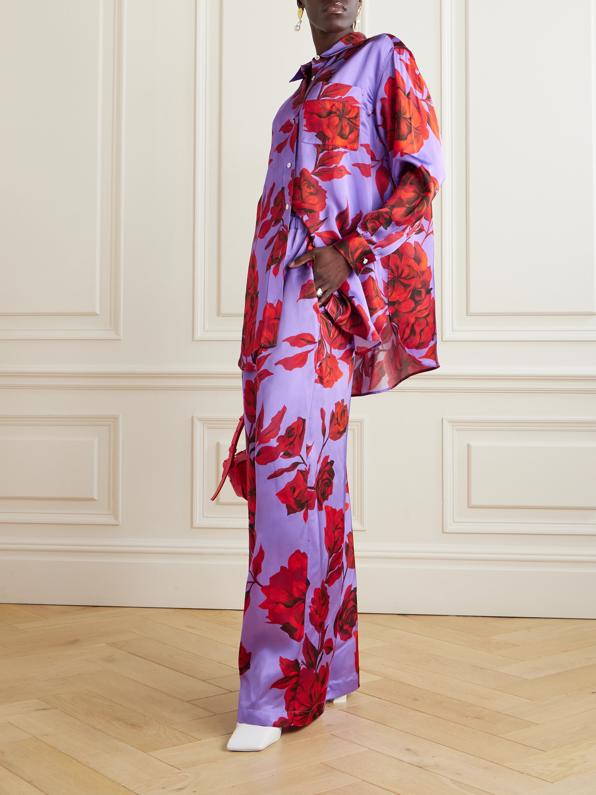 AZ Factory Floral-print satin-crepe shirt
