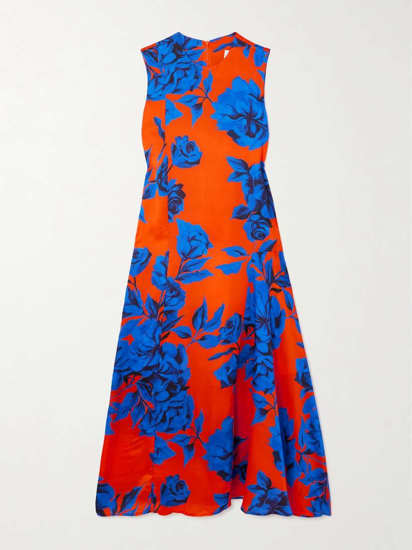 AZ Factory Paneled Floral-print Satin Midi Dress