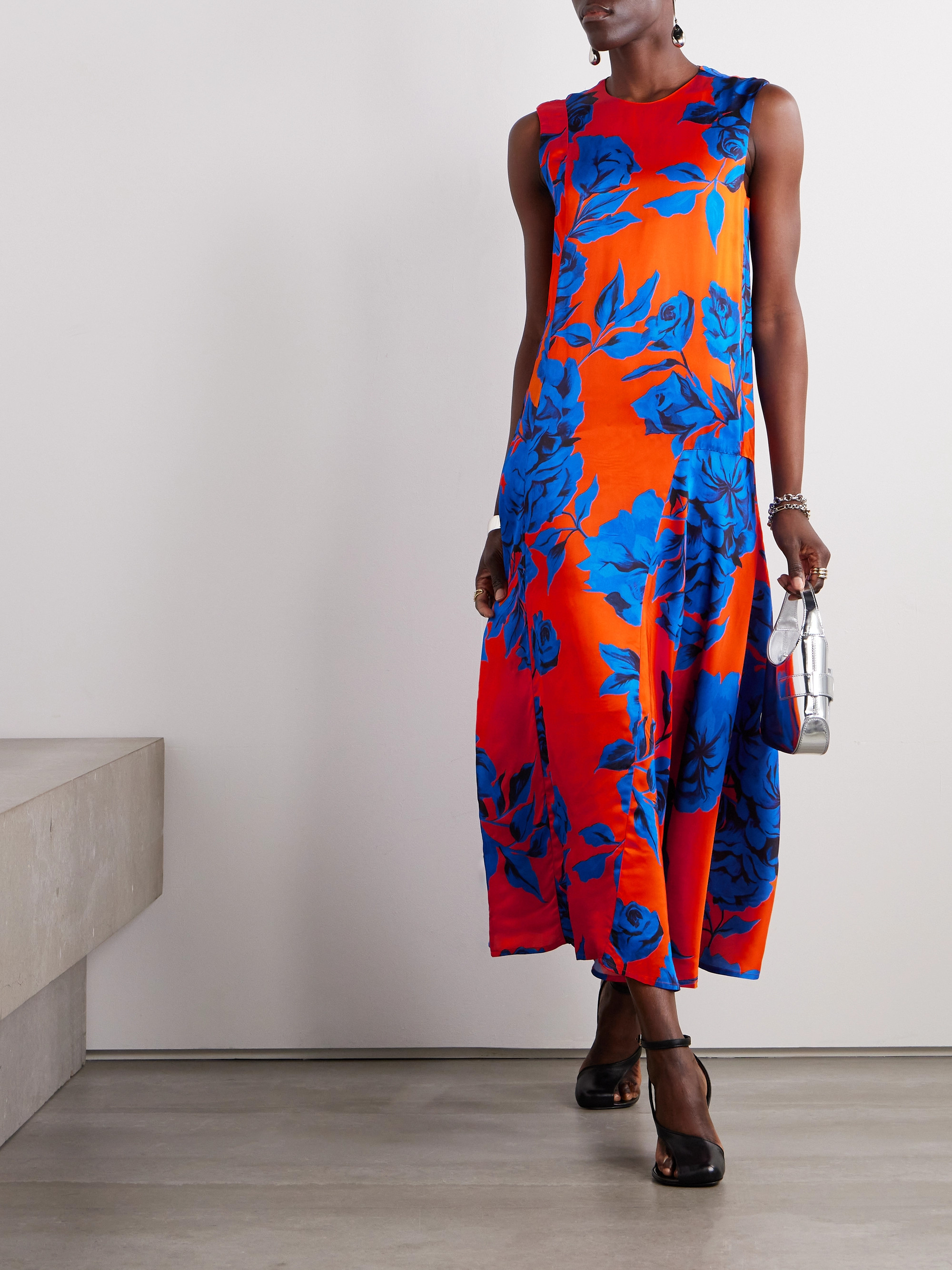 AZ Factory Paneled floral-print satin midi dress