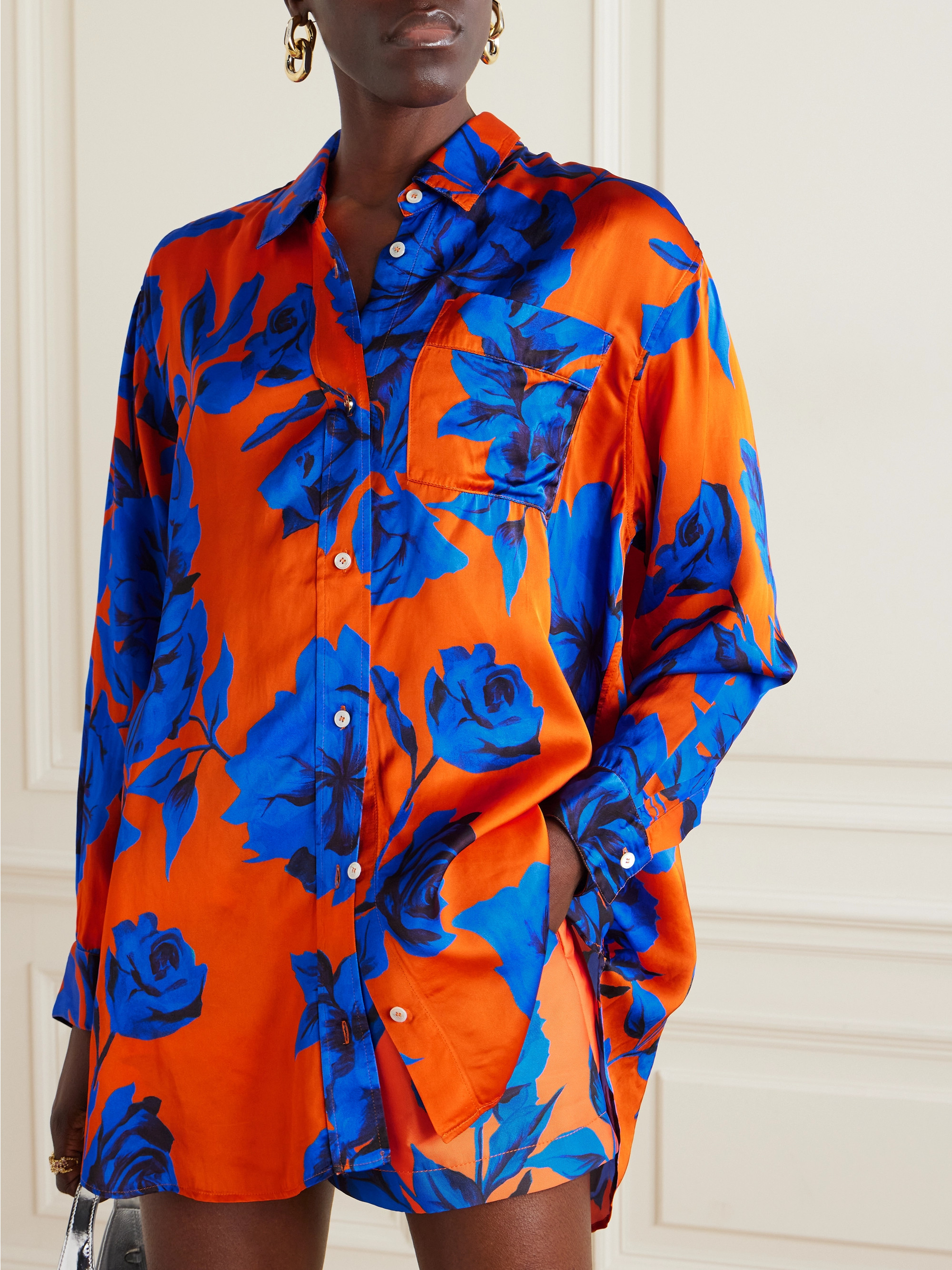 AZ Factory Floral-print satin-crepe shirt