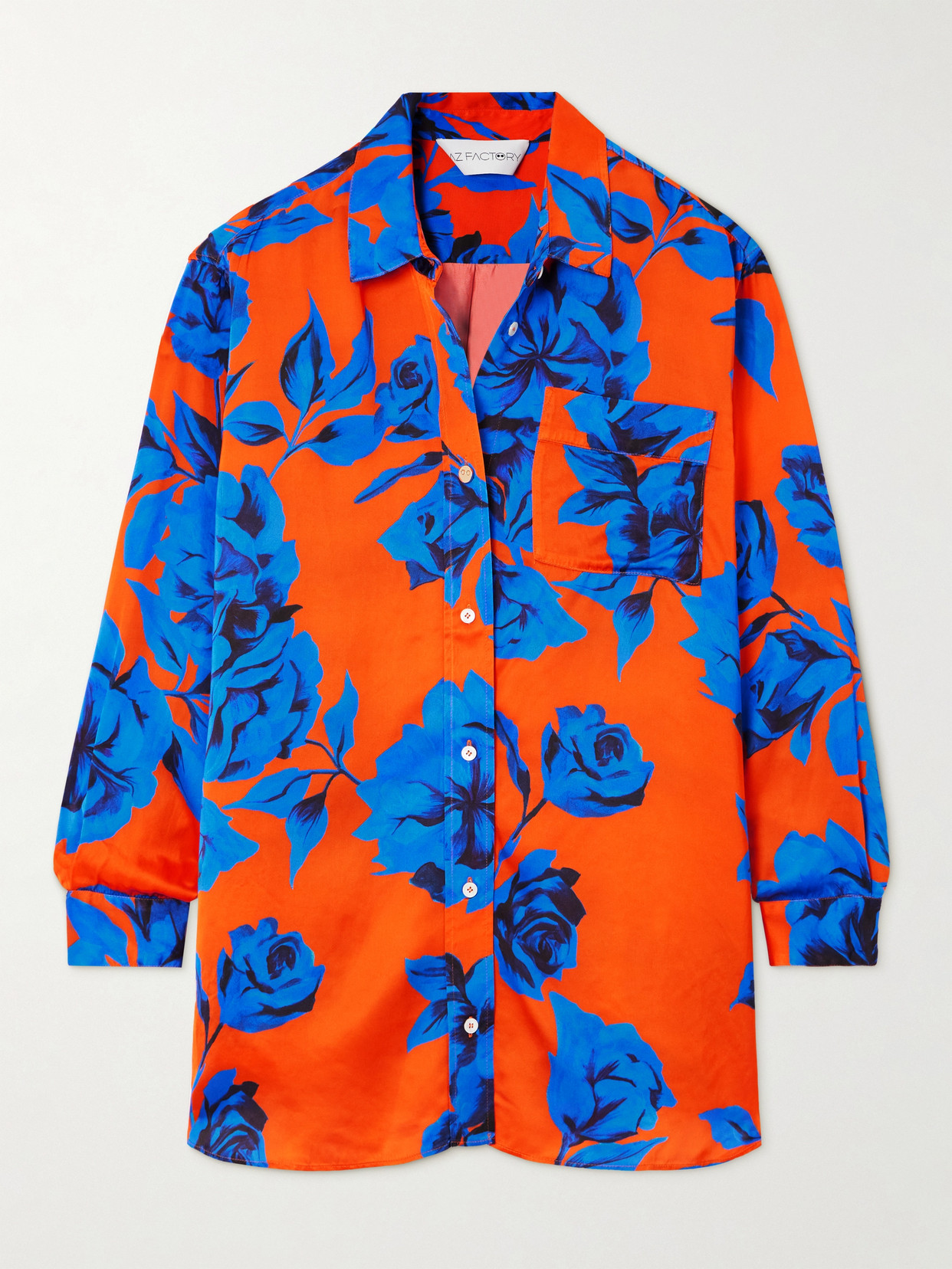 Az Factory Floral-print Satin-crepe Shirt In Orange