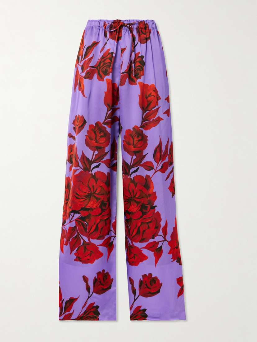 AZ Factory Floral-print Satin Wide-leg Pants