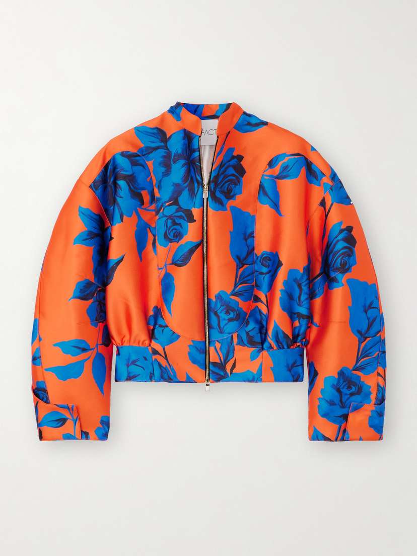 AZ Factory Floral-print Twill Cropped Bomber Jacket