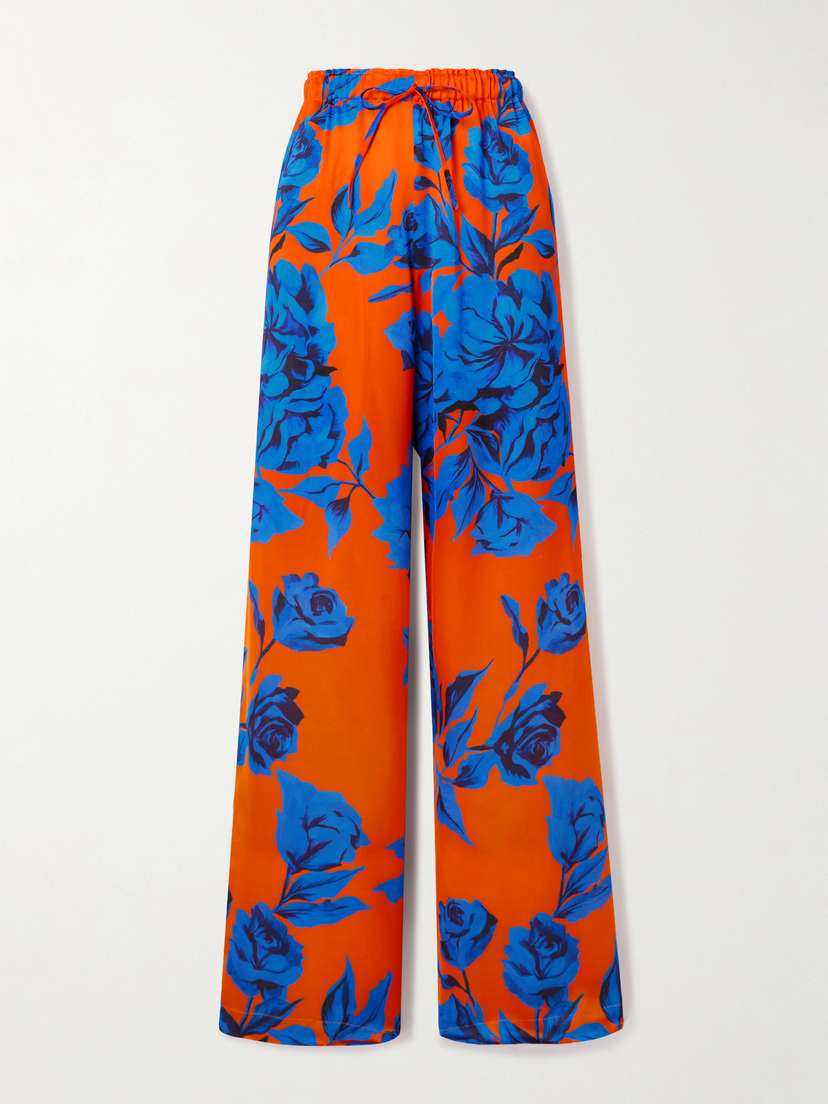 AZ Factory Floral-print Satin Wide-leg Pants - FR 34