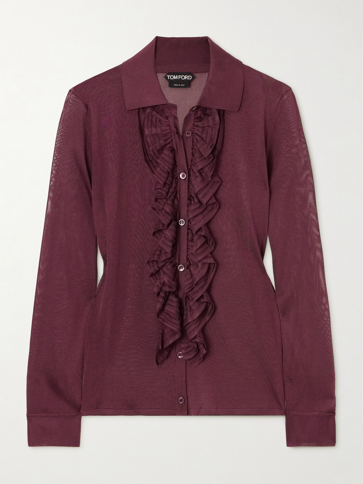TOM FORD - Ruffled Knitted Shirt - Burgundy