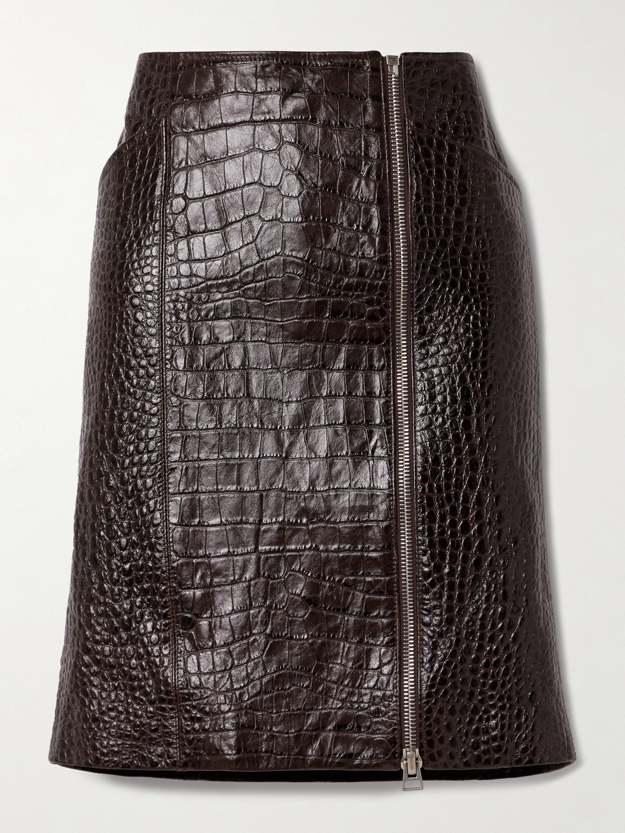 Tom Ford Croc-effect Leather Skirt In Brown