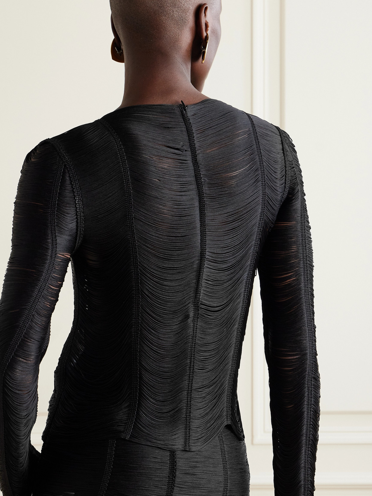 Tom Ford Fringed Open-knit Top In Black