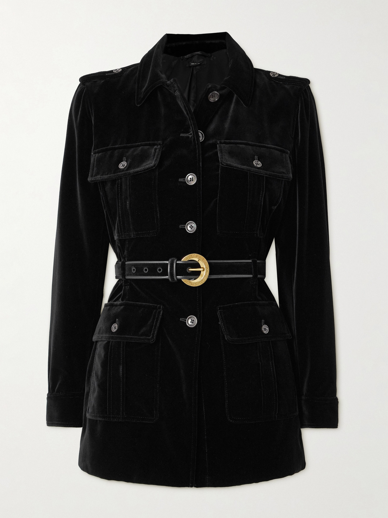 Tom Ford Belted Cotton-velvet Jacket In Black