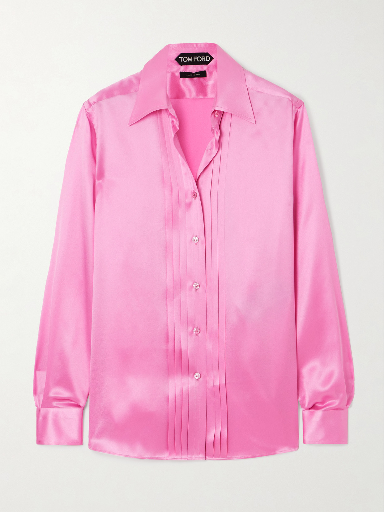 Tom Ford Pintucked Silk-satin Shirt In Pink