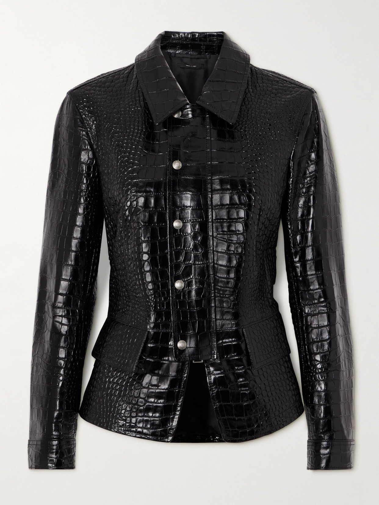 Tom Ford Cropped Croc-effect Leather Jacket In Black