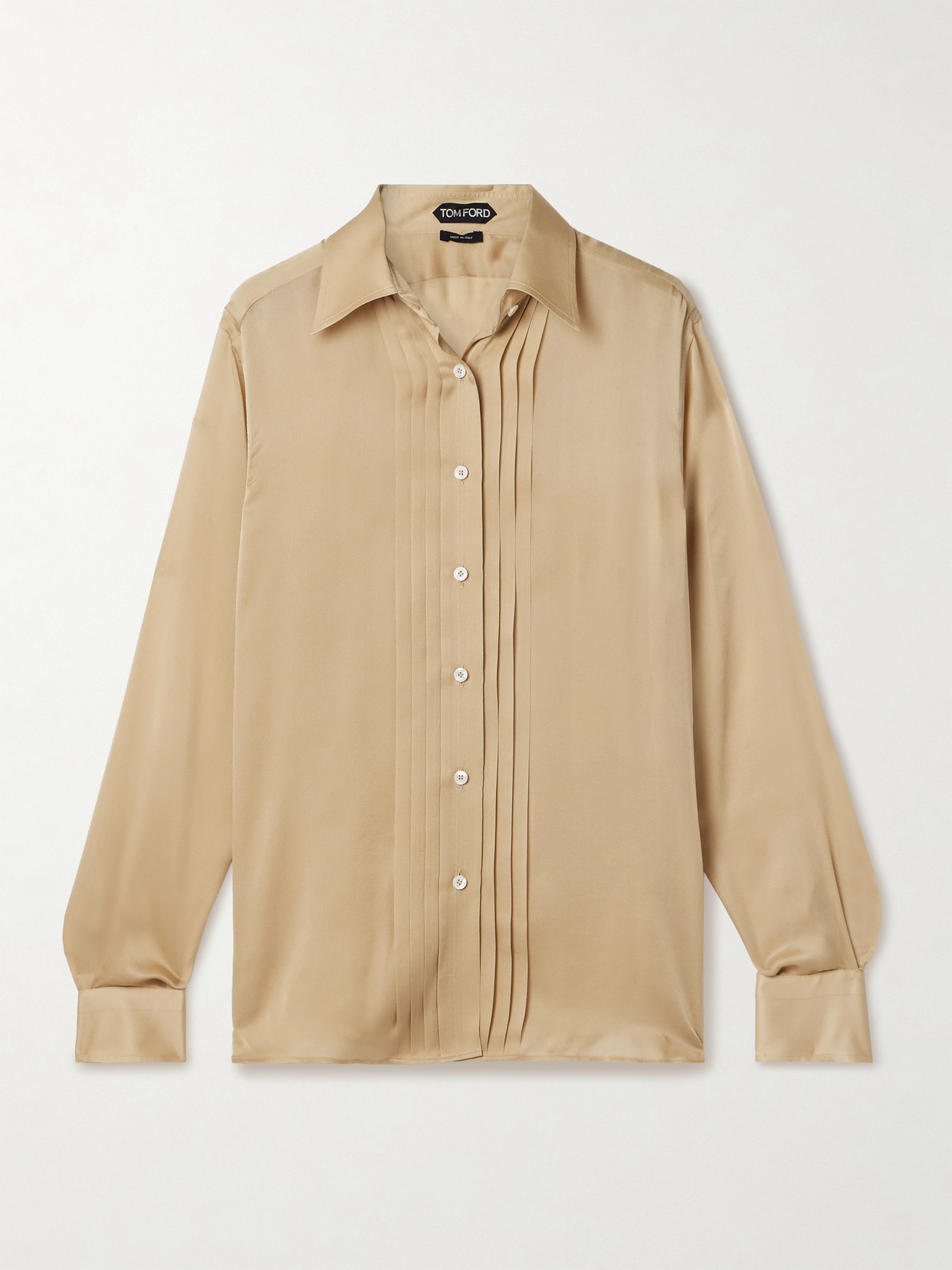 Shop Tom Ford Pleated Silk-charmeuse Shirt In Gold