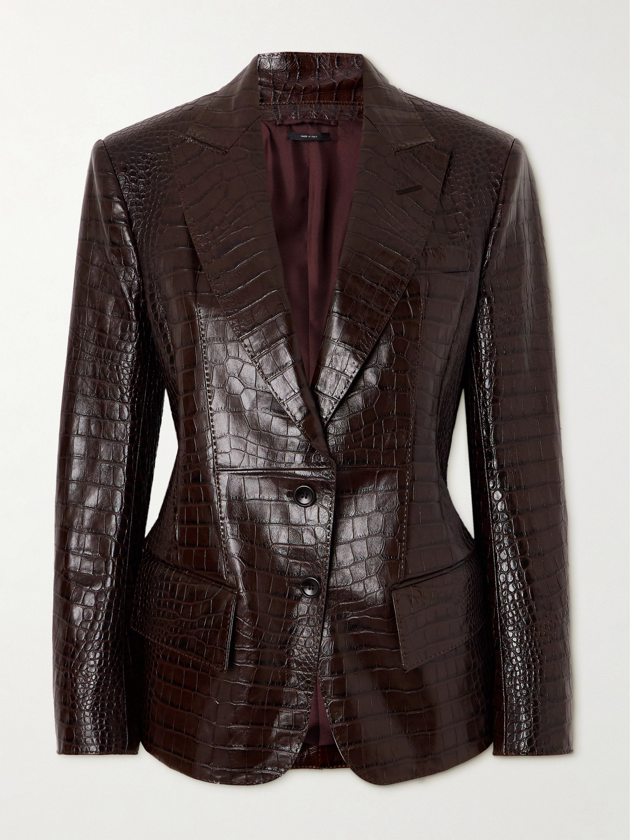 Tom Ford Croc-effect Leather Jacket In Brown