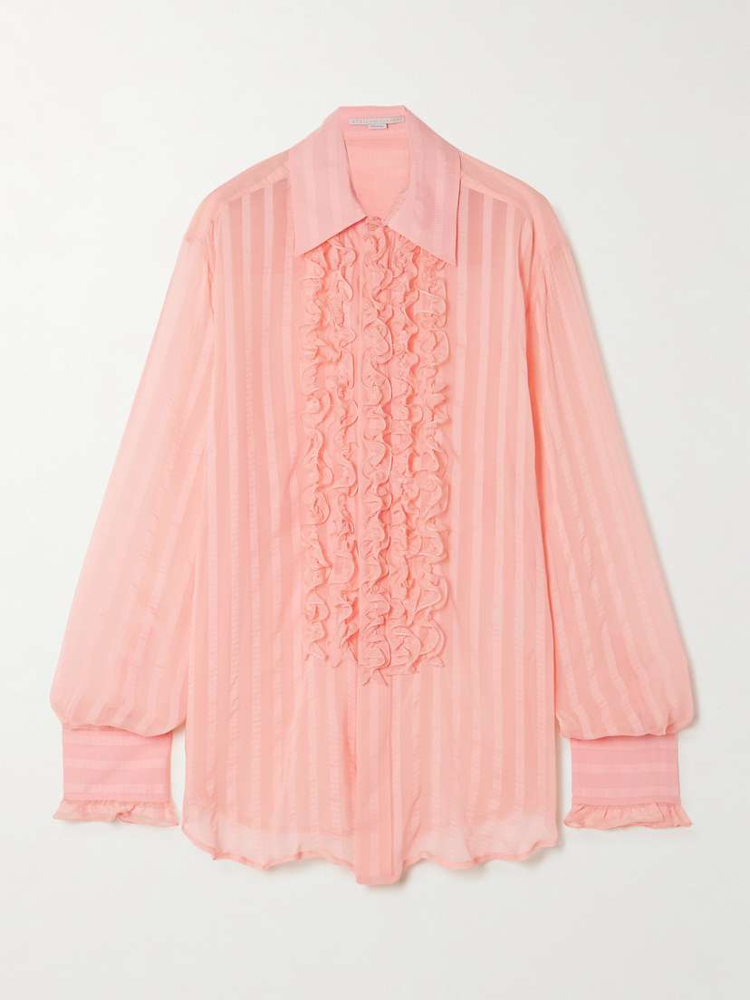 Stella McCartney + Net Sustain Striped Ruffled Organic Silk-blend Crepe De Chine Shirt