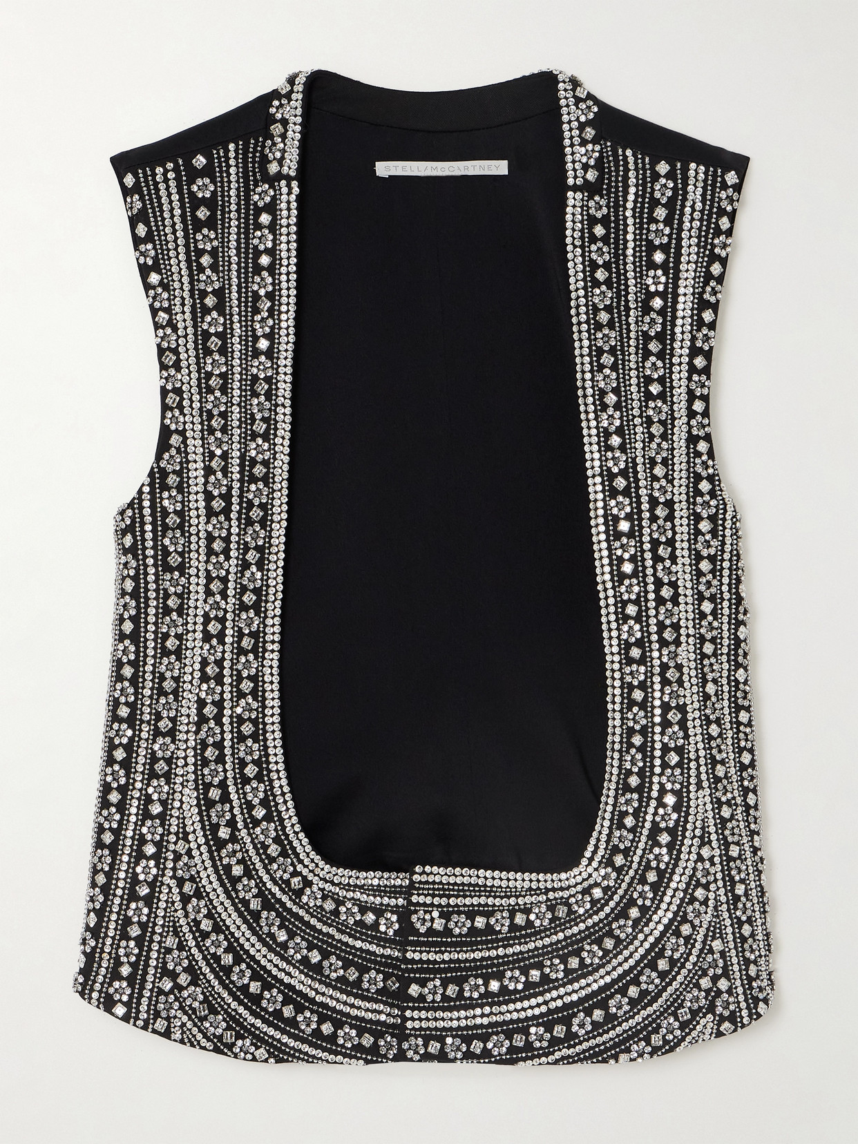 Shop Stella Mccartney Crystal-embellished Wool-twill Vest In Black