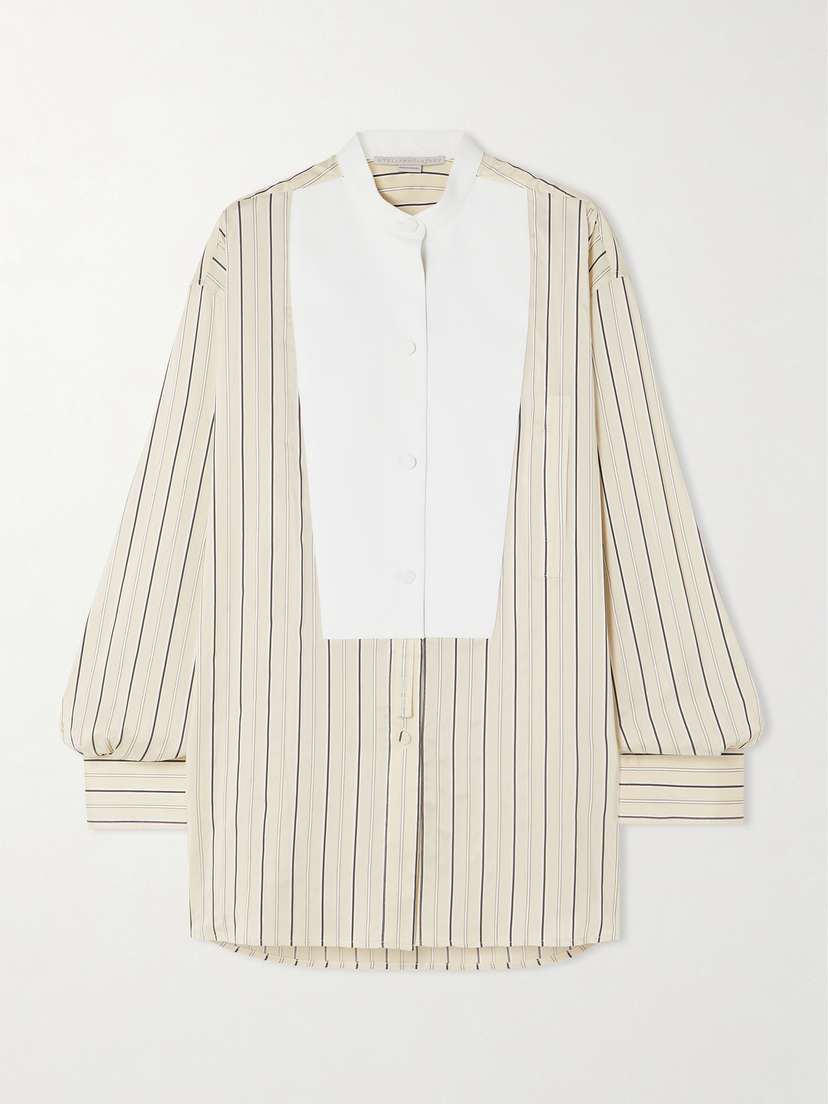 Stella McCartney + Net Sustain Plastron Organic Cotton-paneled Striped Organic Silk-blend Shirt