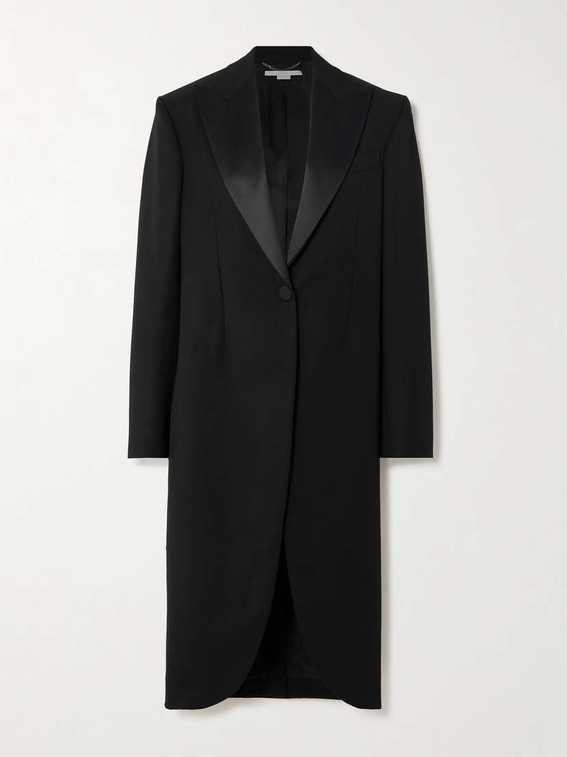 Stella McCartney + Net Sustain Satin-trimmed Wool-twill Coat