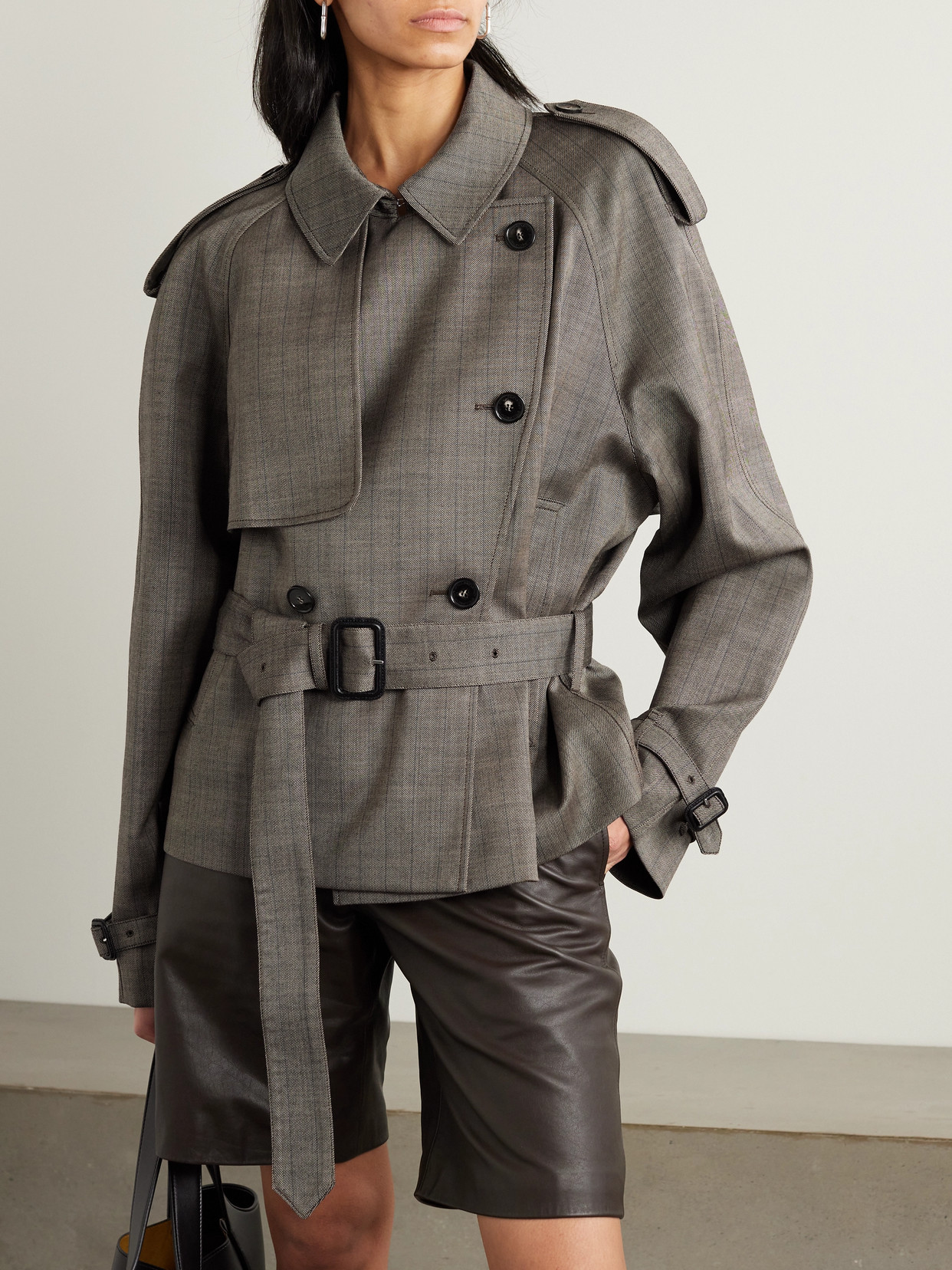 Stella Mccartney Double-breasted Belted Checked Wool-blend Trench Coat In Brown