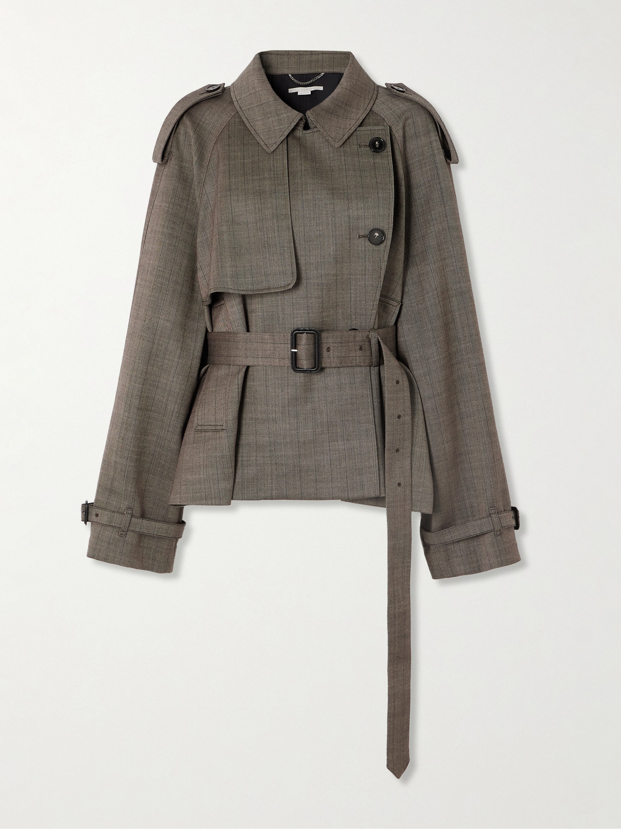 Stella Mccartney Double-breasted Belted Checked Wool-blend Trench Coat In Brown