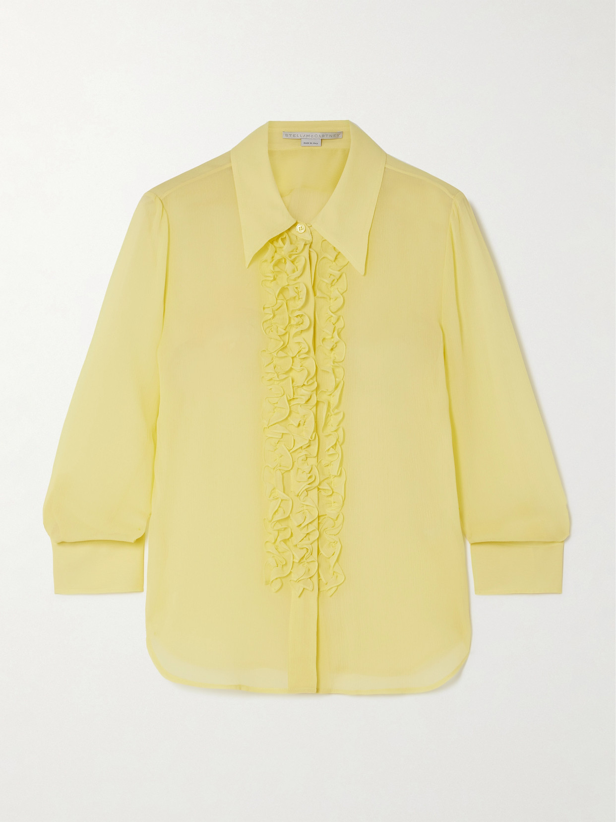 Shop Stella Mccartney + Net Sustain Ruffled Organic Silk Crepe De Chine Shirt In Yellow