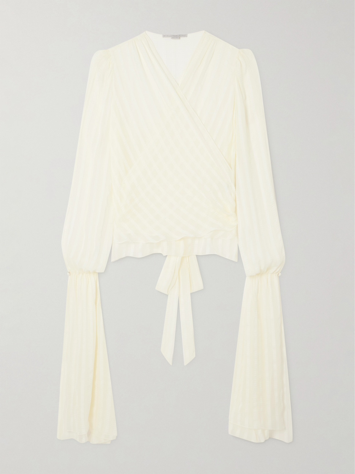 Stella Mccartney + Net Sustain Striped Organic Silk-blend Chiffon Wrap Blouse In White