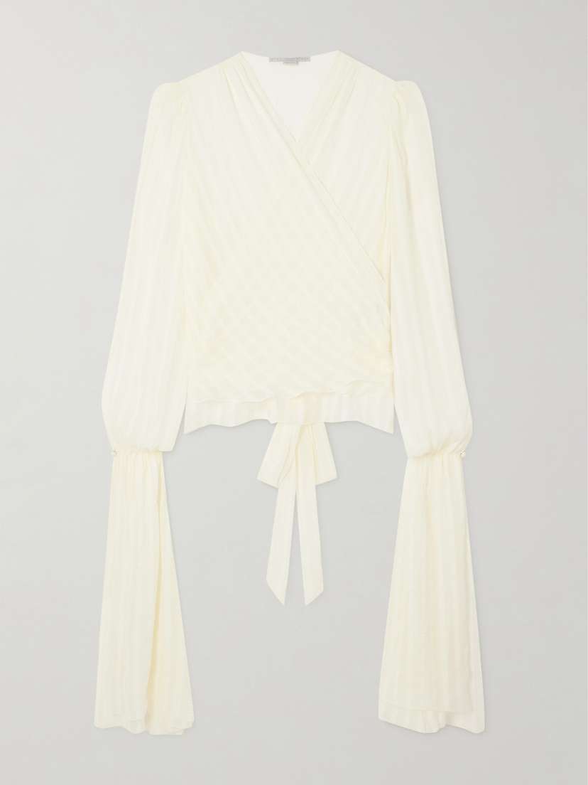 Stella McCartney + Net Sustain Striped Organic Silk-blend Chiffon Wrap Blouse