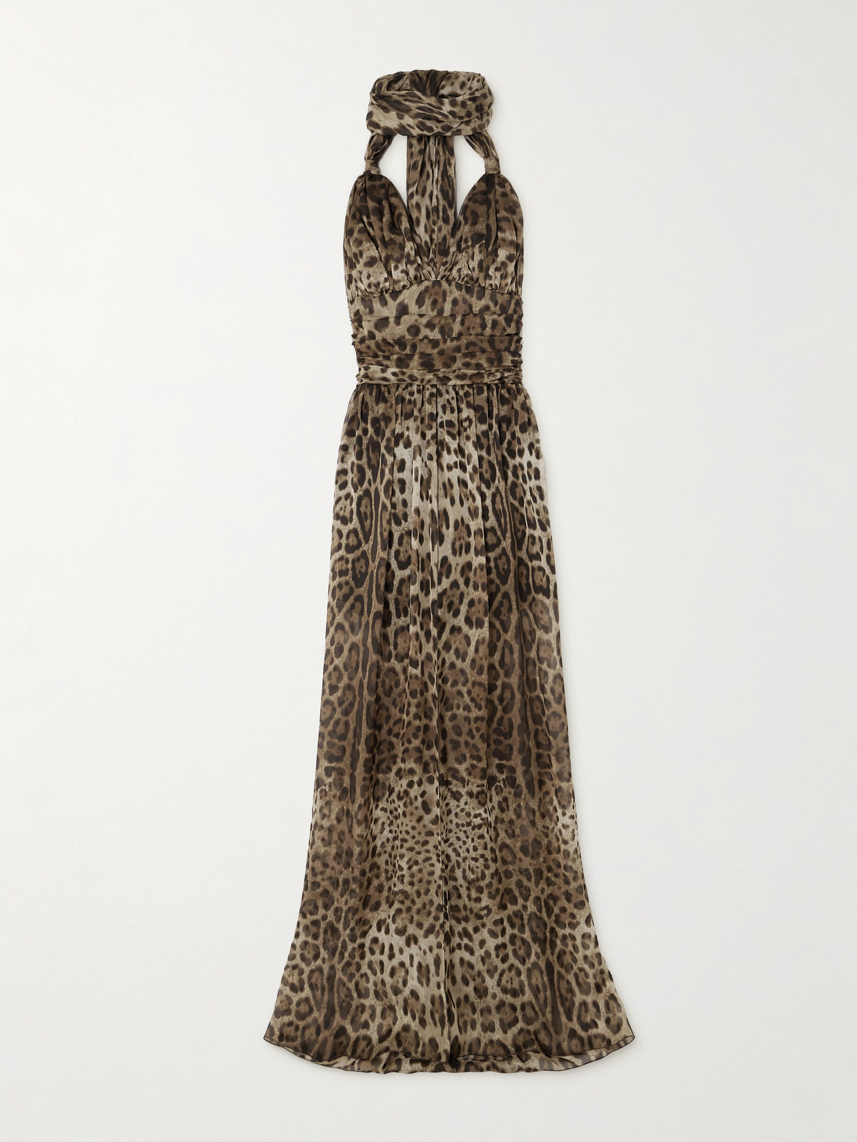 Shop Dolce & Gabbana Scarf-detailed Smocked Leopard-print Silk-chiffon Gown In Animal Print