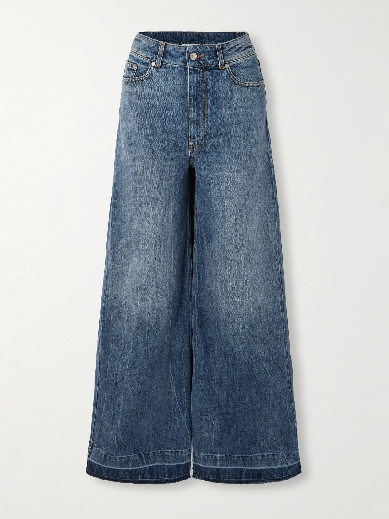 Shop Stella Mccartney + Net Sustain Frayed High-rise Wide-leg Organic Jeans In Blue