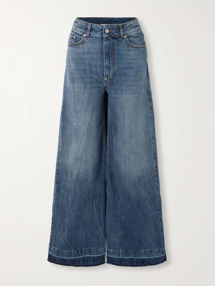 Stella McCartney + Net Sustain Frayed High-rise Wide-leg Organic Jeans