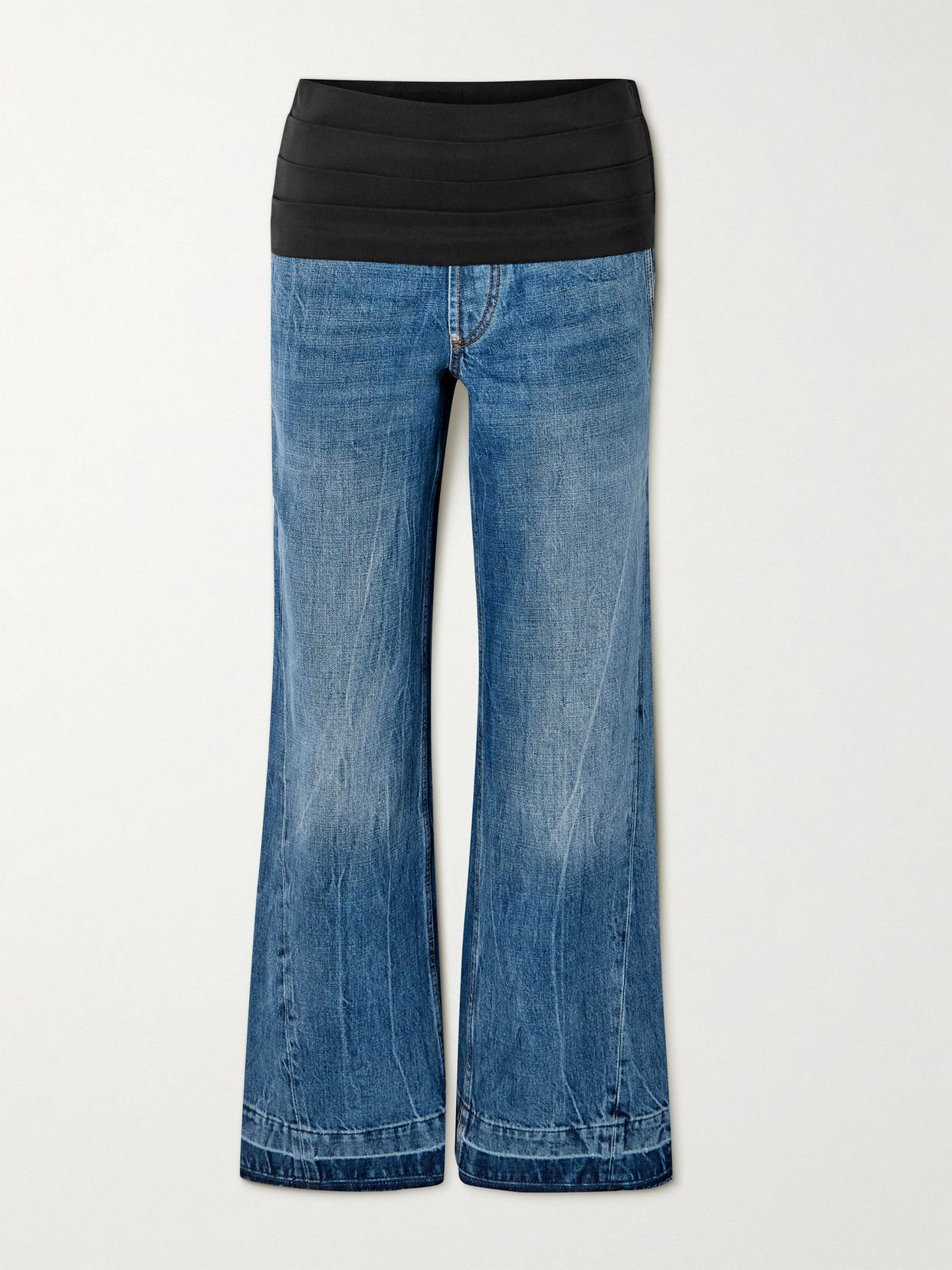 Stella Mccartney Pleated Faille-paneled Organic High-rise Straight-leg Jeans In Blue