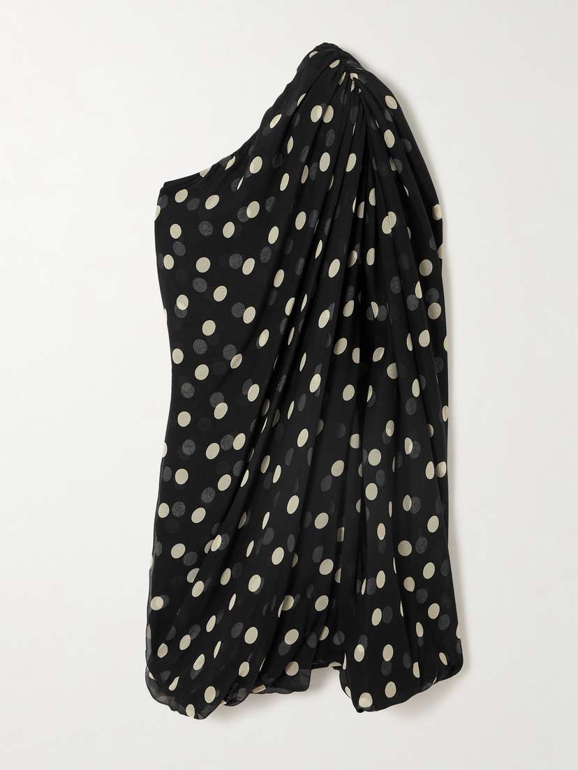 Stella McCartney One-shoulder Draped Polka-dot Silk-voile Mini Dress