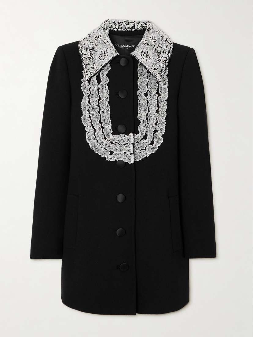 Dolce & Gabbana Lace-trimmed Wool-blend Crepe Coat
