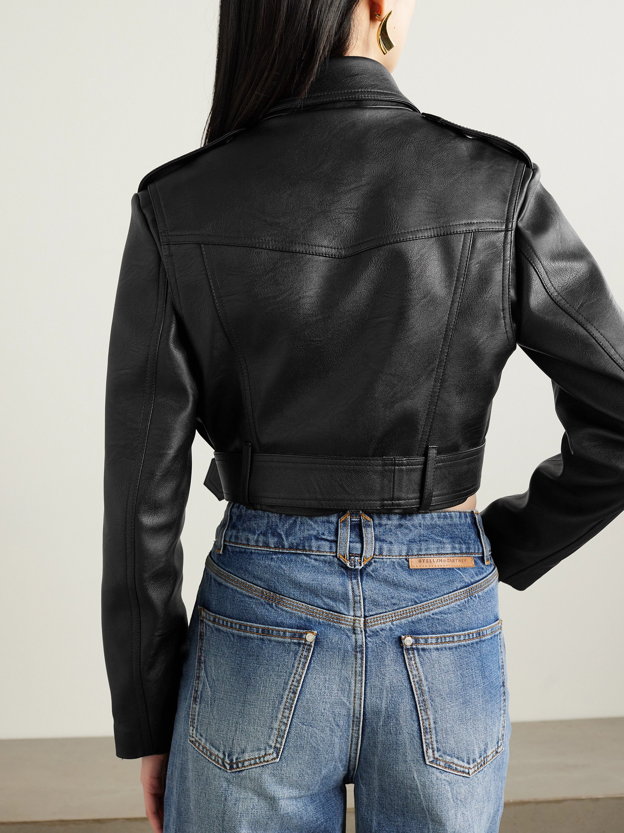 Shop Stella Mccartney Cropped Vegan Leather Biker Jacket In Black