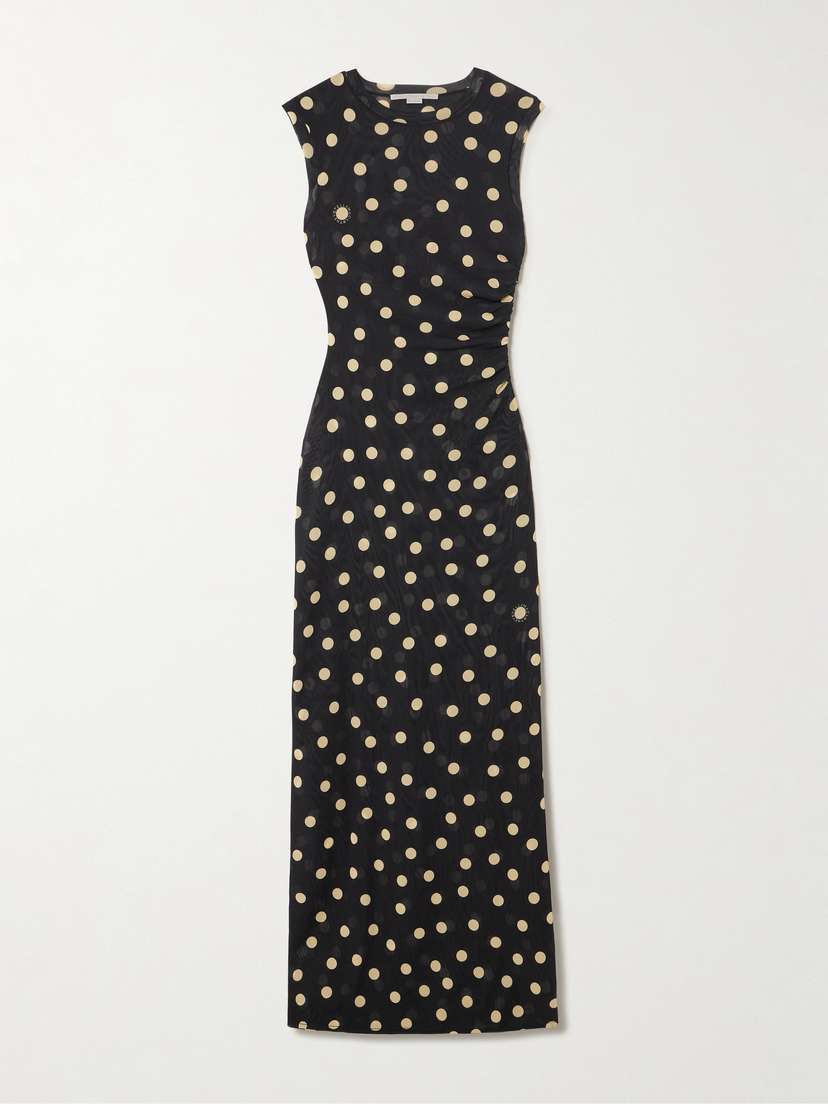 Stella McCartney Ruched Polka-dot Stretch-tulle Maxi Dress