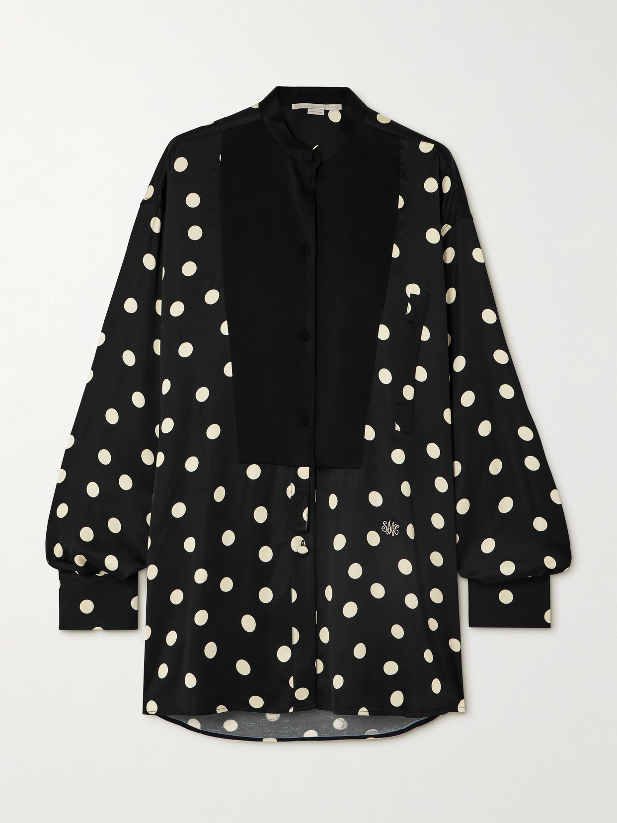 Stella Mccartney + Net Sustain Oversized Paneled Polka-dot Satin Shirt In Black