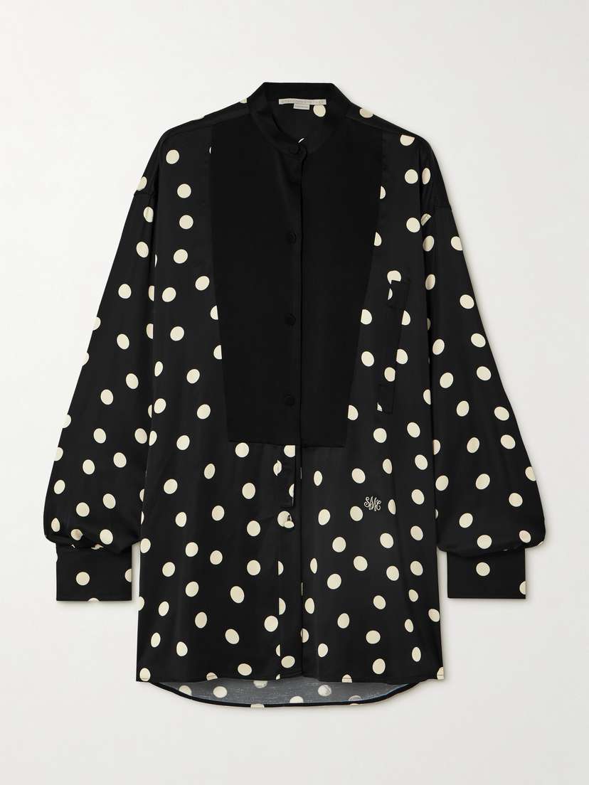 Stella McCartney + Net Sustain Oversized Paneled Polka-dot Satin Shirt