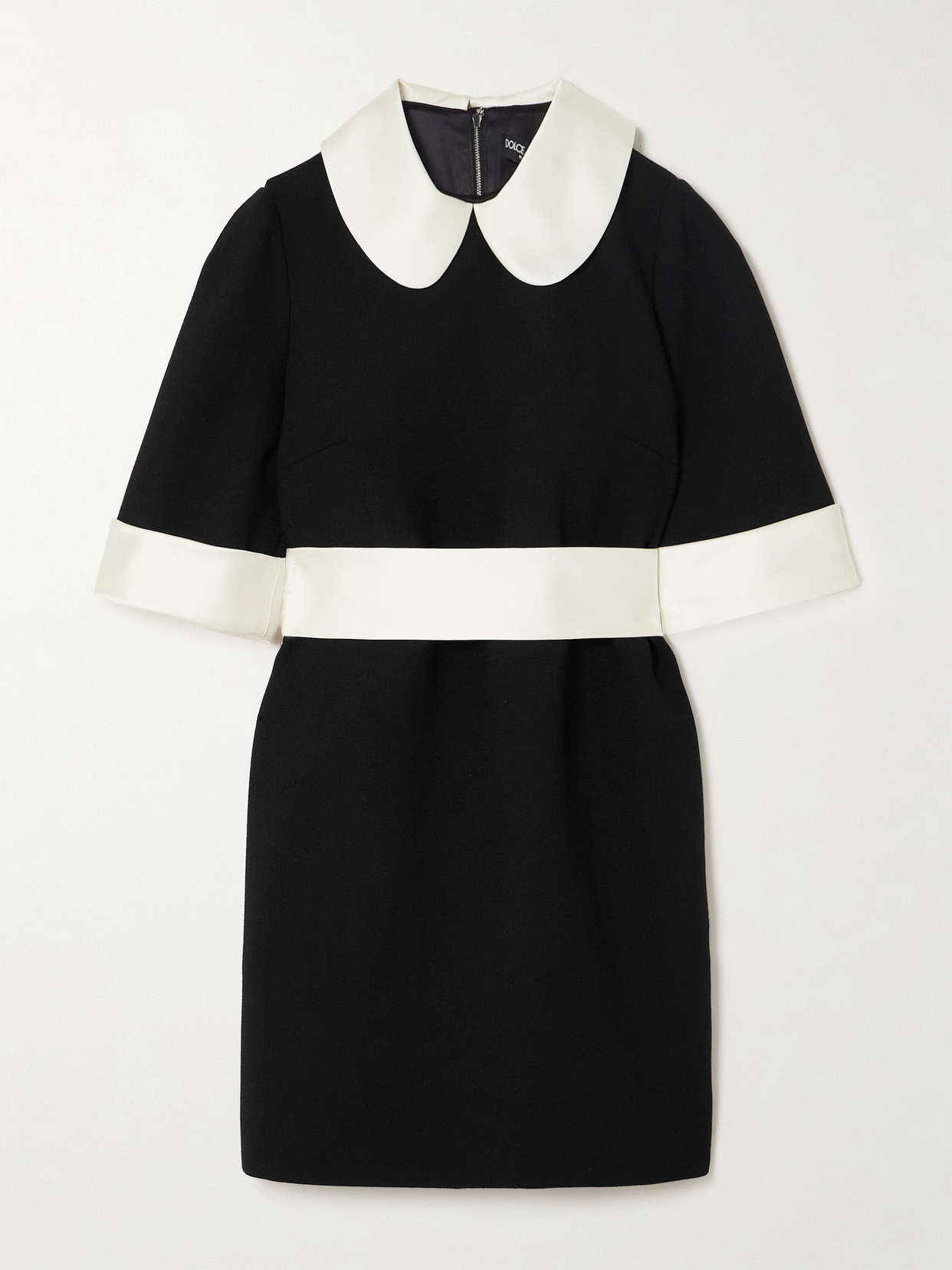 Dolce & Gabbana Peter Pan-collar Short-sleeve Belted Crepe Mini Dress In Black