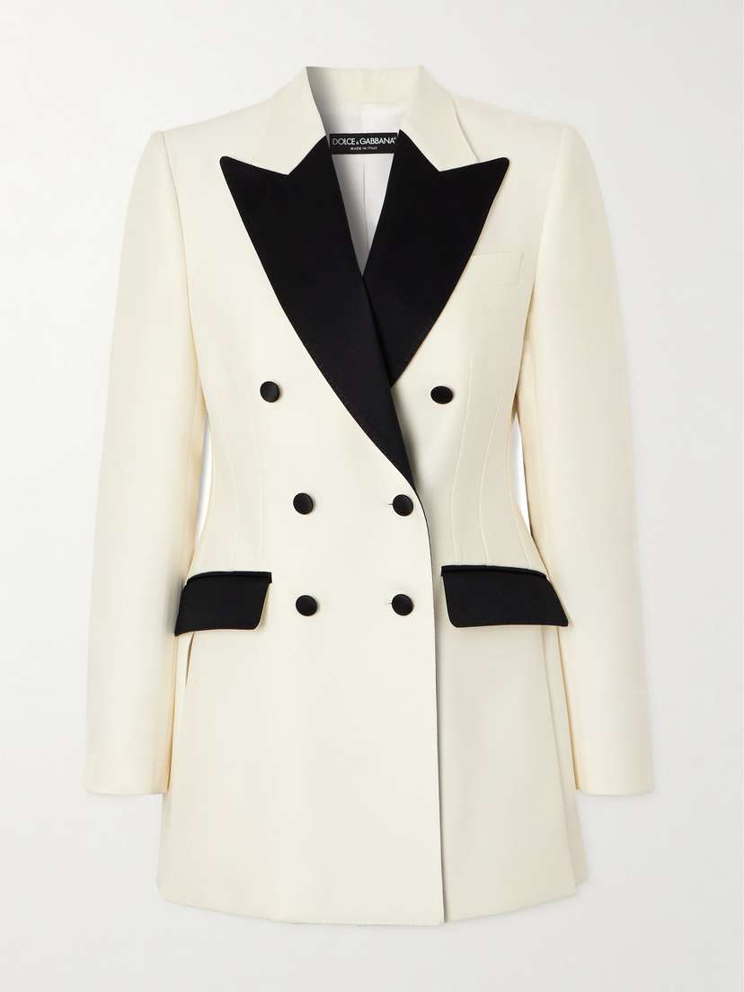 Dolce & Gabbana Double-breasted Silk Satin-trimmed Wool-blend Blazer