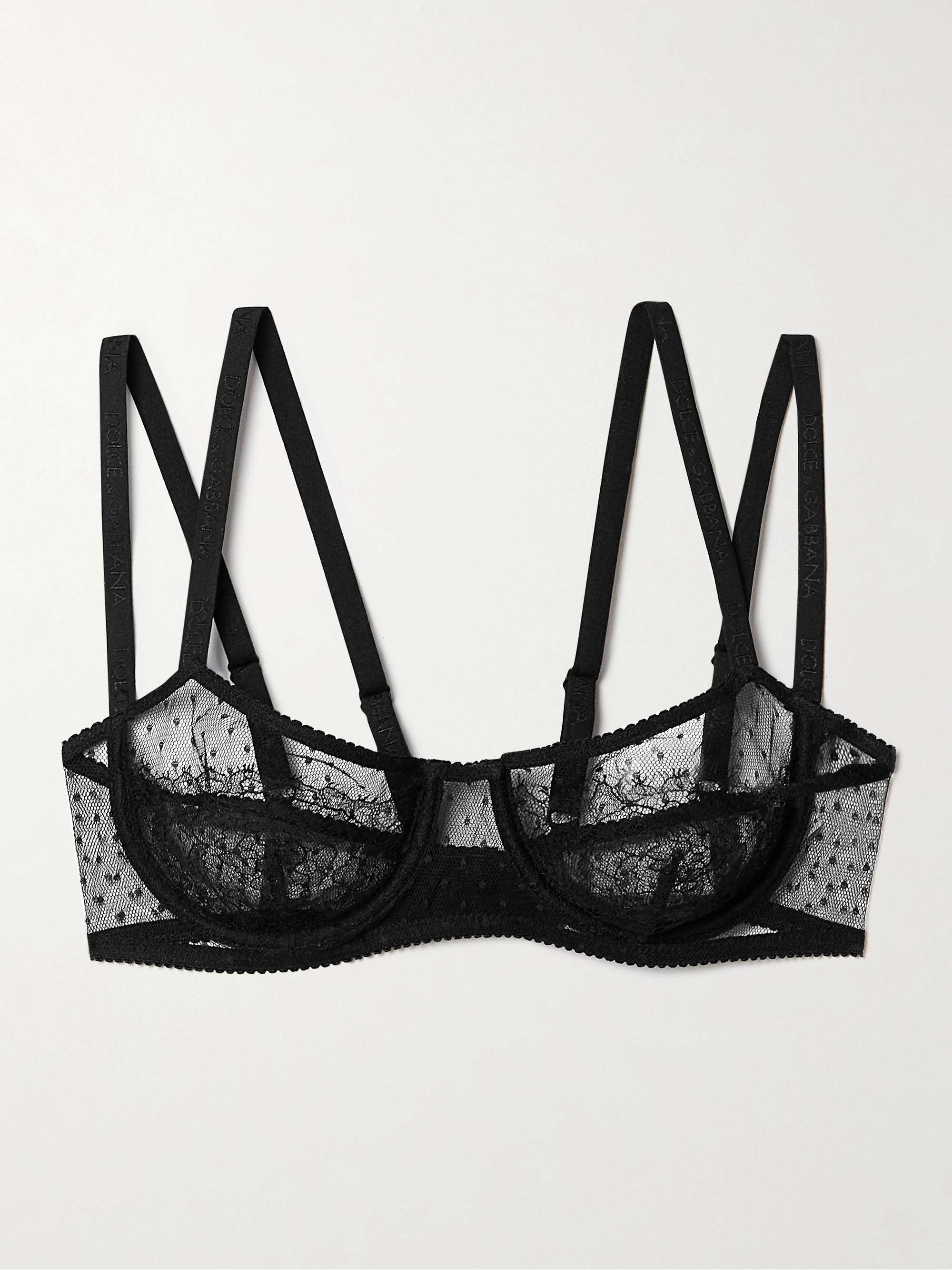 DOLCE&GABBANA Polka-dot tulle and Chantilly lace underwired soft-cup ...