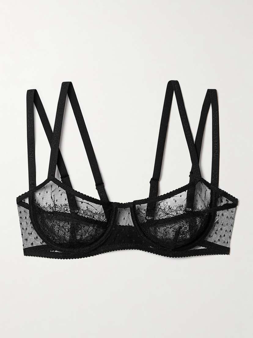 Dolce & Gabbana Polka-dot Tulle And Chantilly Lace Underwired Soft-cup Balconette Bra