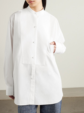 Stella McCartney Plastron embroidered piqué-trimmed cotton-poplin shirt