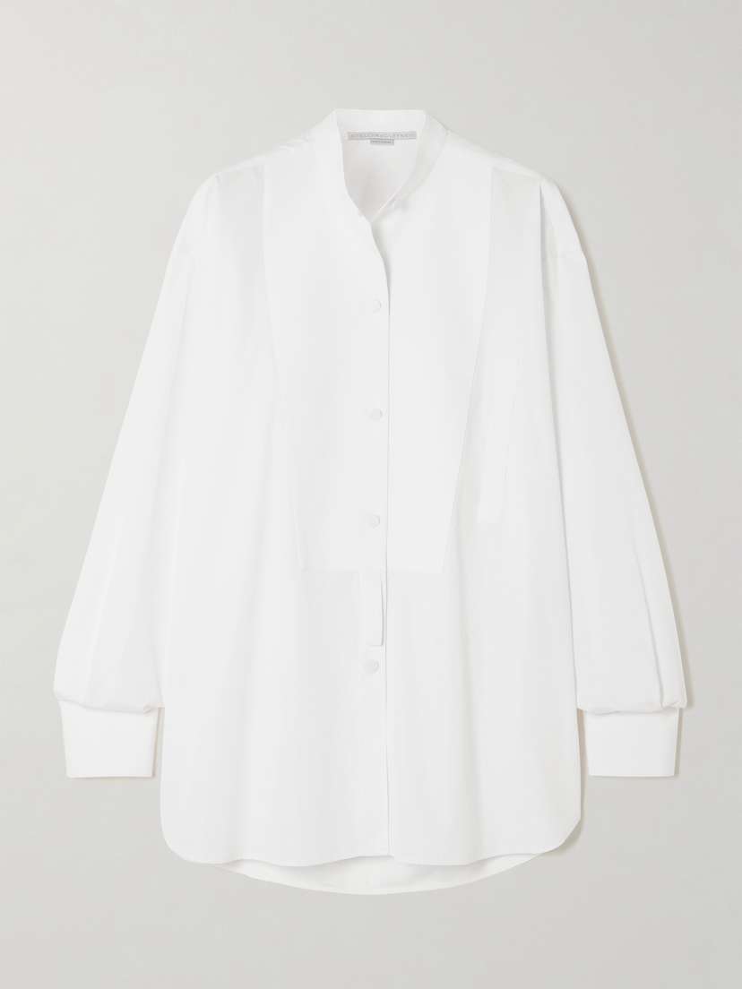 Stella McCartney Plastron Embroidered Piqué-trimmed Cotton-poplin Shirt