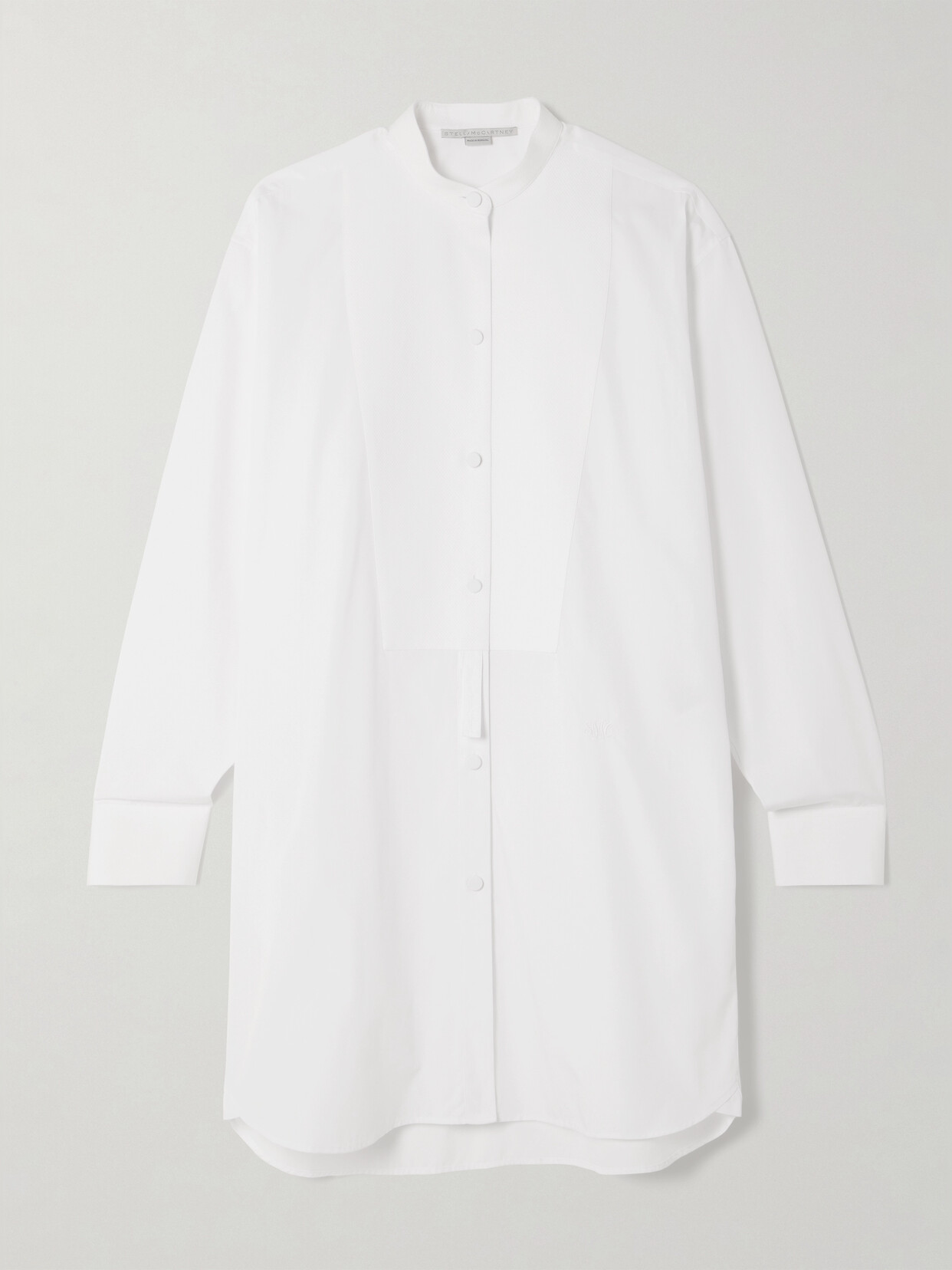 Shop Stella Mccartney + Net Sustain Piqué-trimmed Organic Cotton-poplin Mini Shirt Dress In White