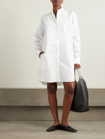 Stella McCartney + NET SUSTAIN piqué-trimmed organic cotton-poplin mini shirt dress