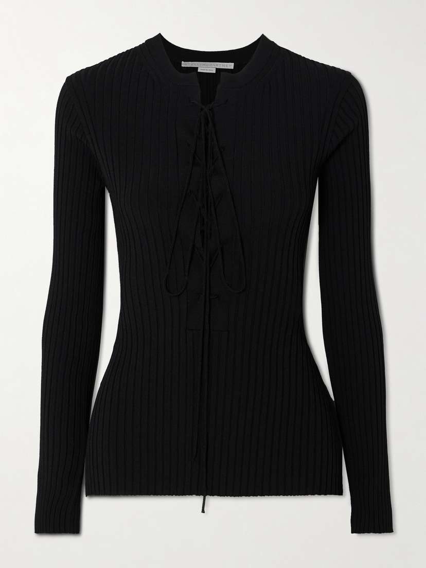 Stella McCartney + Net Sustain Lace-up Ribbed-knit Top - x large