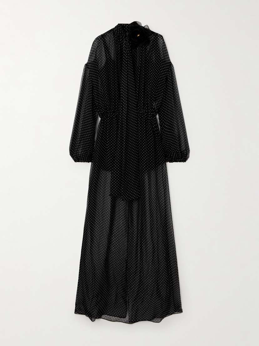 Dolce & Gabbana Embellished Pussy-bow Polka-dot Silk-chiffon Maxi Dress