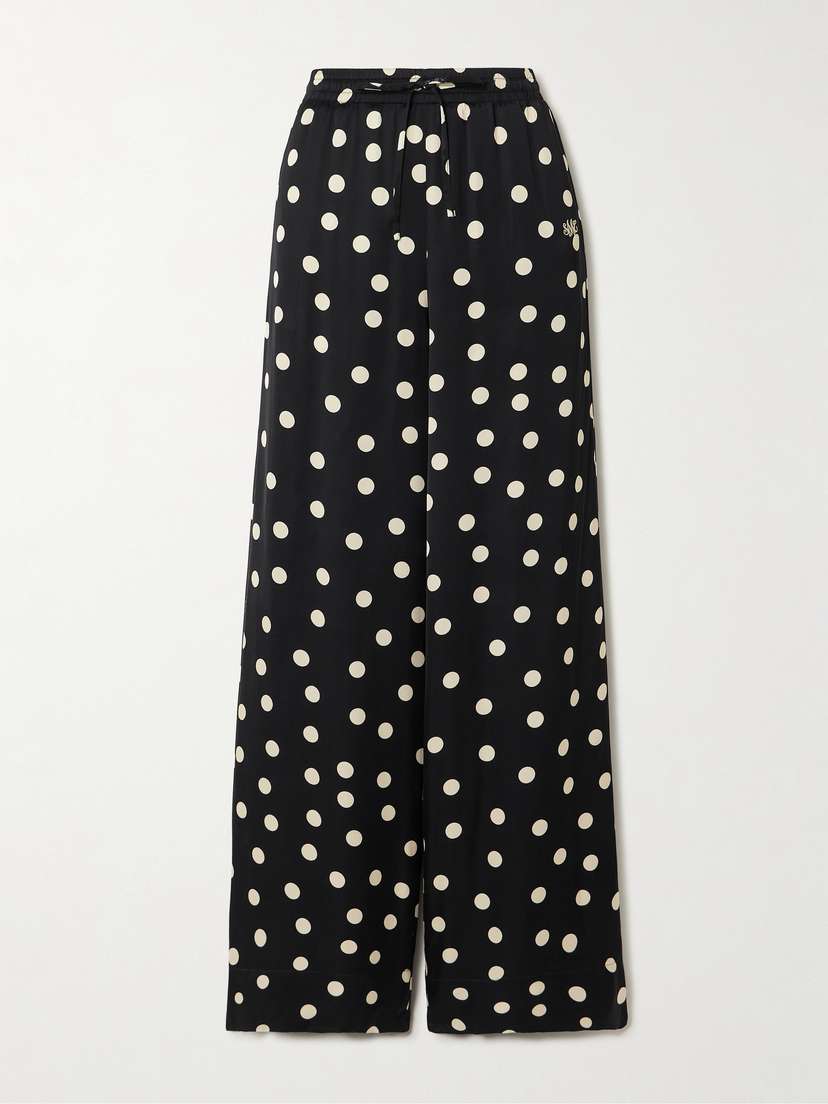 Stella McCartney + Net Sustain Embroidered Polka-dot Satin Wide-leg Pants