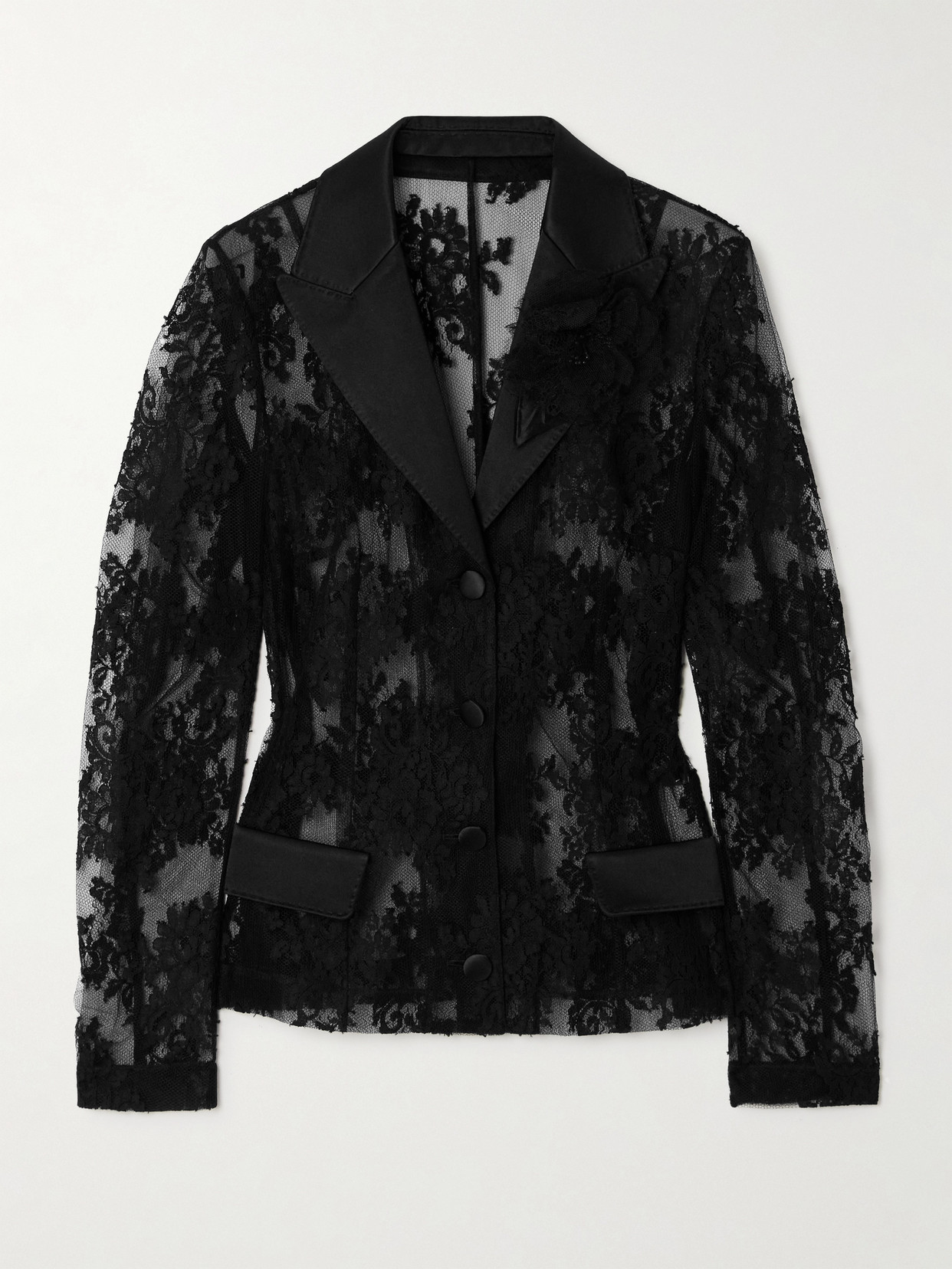 Dolce & Gabbana Appliquéd Satin-trimmed Cotton-blend Chantilly Lace Jacket In Black