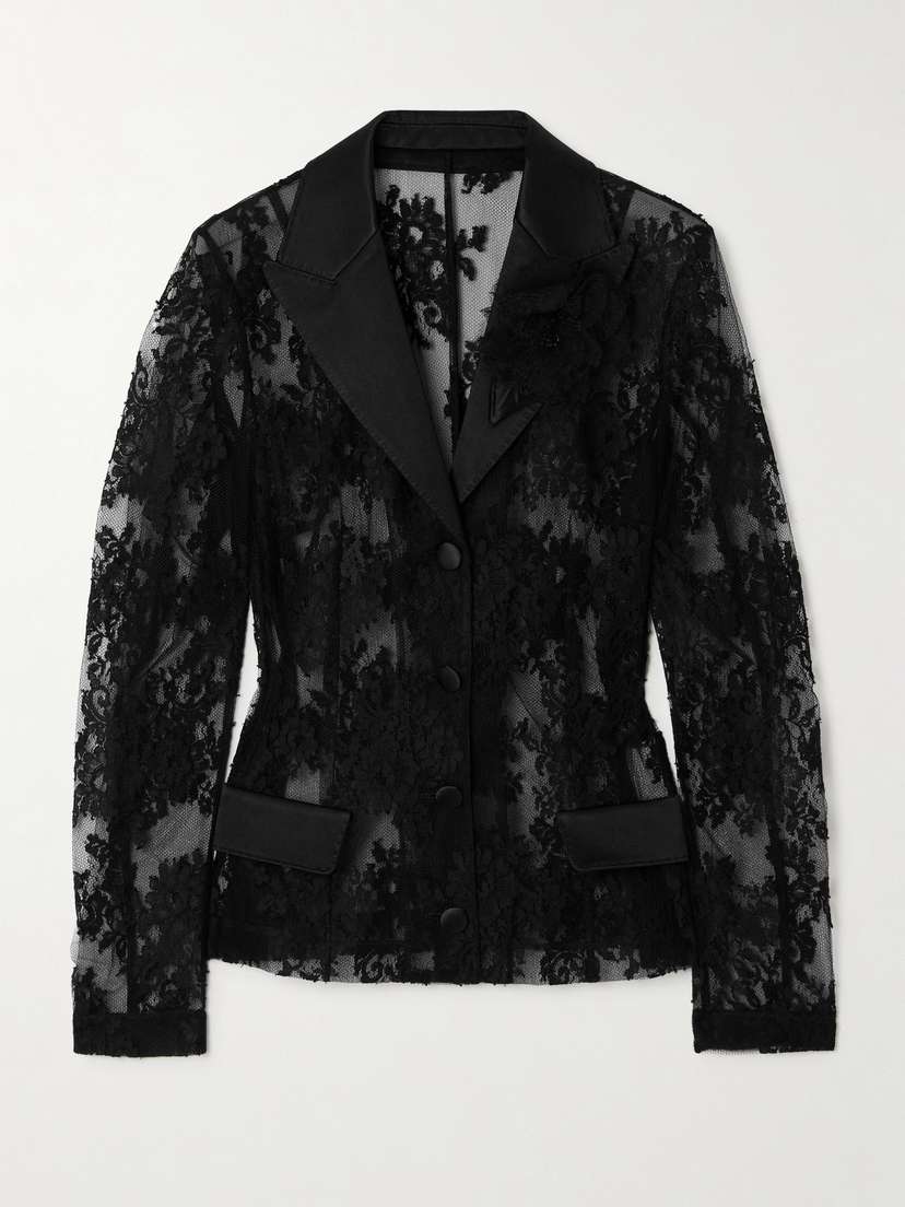 Dolce & Gabbana Appliquéd Satin-trimmed Cotton-blend Chantilly Lace Jacket